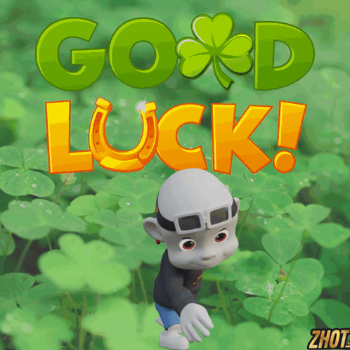 A Cartoon Character Is Standing In Front Of A Green Background With The Words Good Luck GIF