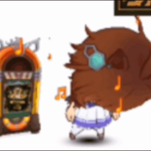 A Cartoon Character Is Standing In Front Of A Jukebox And Playing Music . GIF