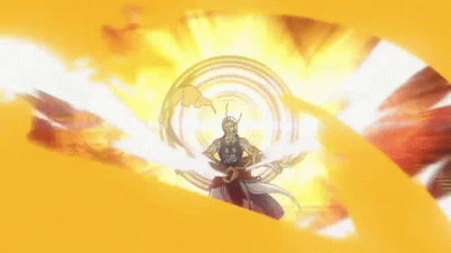 A Cartoon Character Is Standing In Front Of A Large Fireball . GIF