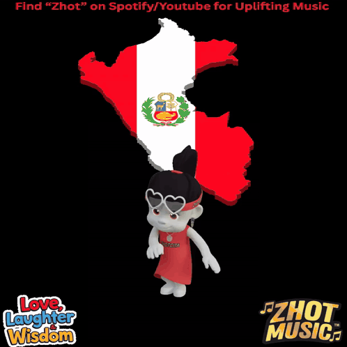 A Cartoon Character Is Standing In Front Of A Map Of Peru And The Words Love Laughter Wisdom GIF