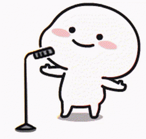 A Cartoon Character Is Standing In Front Of A Microphone . GIF