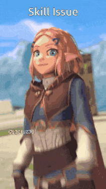 A Cartoon Character Is Standing In Front Of A Mountain With The Words Skill Issue Above Her GIF