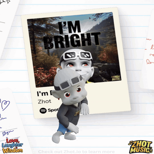 a cartoon character is standing in front of a picture that says i 'm bright