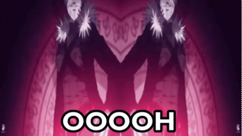 a cartoon character is standing in front of a pink background with the words oooh written on it