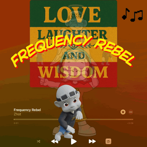 A Cartoon Character Is Standing In Front Of A Poster That Says Love Laughter And Wisdom GIF