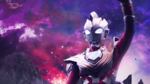 A Cartoon Character Is Standing In Front Of A Purple And Red Background GIF