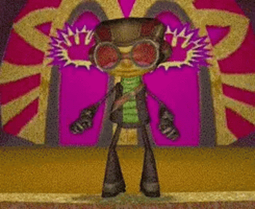 A Cartoon Character Is Standing In Front Of A Purple Wall And Pointing At Something . GIF