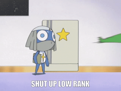 A Cartoon Character Is Standing In Front Of A Refrigerator With A Star On It And The Words Shut Up Low Rank GIF