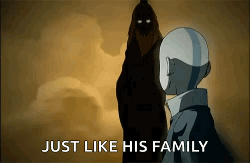 A Cartoon Character Is Standing In Front Of A Shadowy Figure And Says `` Just Like His Family '' . GIF