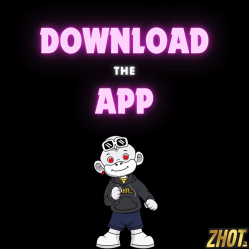 A Cartoon Character Is Standing In Front Of A Sign That Says " Download The App " GIF