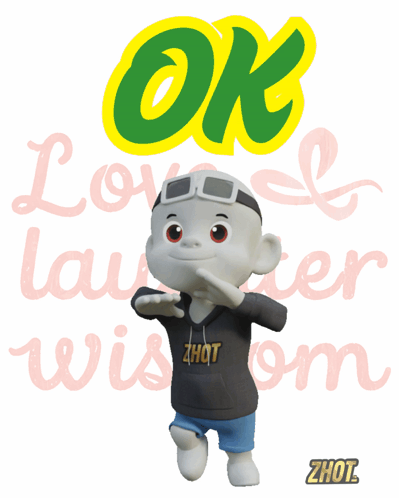 A Cartoon Character Is Standing In Front Of A Sign That Says " Ok " GIF