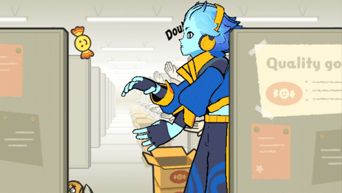 A Cartoon Character Is Standing In Front Of A Sign That Says Quality GIF