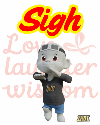 A Cartoon Character Is Standing In Front Of A Sign That Says Sigh Love Laughter And Wisdom GIF