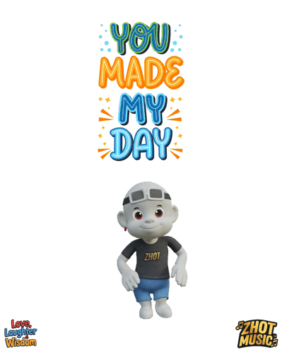A Cartoon Character Is Standing In Front Of A Sign That Says " You Made My Day " GIF