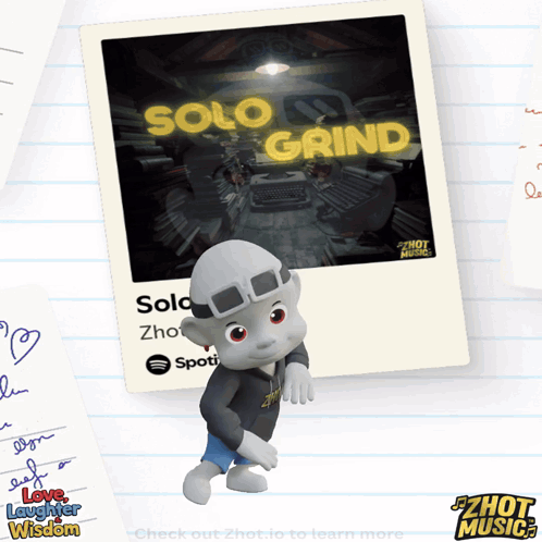a cartoon character is standing in front of a solo grind album cover