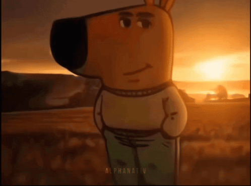 A Cartoon Character Is Standing In Front Of A Sunset And The Words Alphanativ Are On The Bottom Right GIF