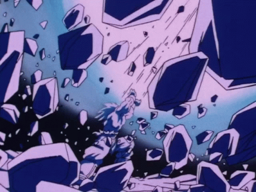 A Cartoon Character Is Standing In Front Of A Wall With A Lot Of Rocks GIF