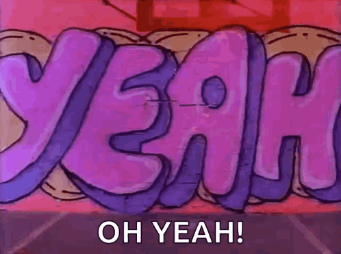 A Cartoon Character Is Standing In Front Of A Wall With Graffiti On It And Says `` Oh Yeah '' . GIF