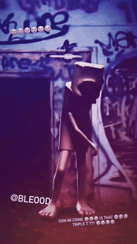 A Cartoon Character Is Standing In Front Of A Wall With Graffiti On It GIF
