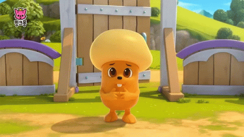 A Cartoon Character Is Standing In Front Of A Wooden Gate With A Pink Cat On It GIF