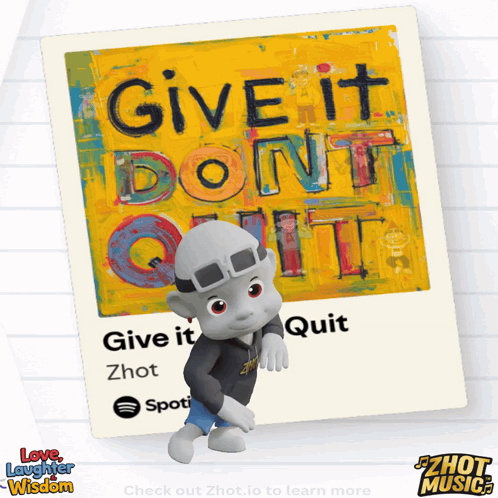 A Cartoon Character Is Standing In Front Of A Yellow Sign That Says Give It Do N't Quit GIF