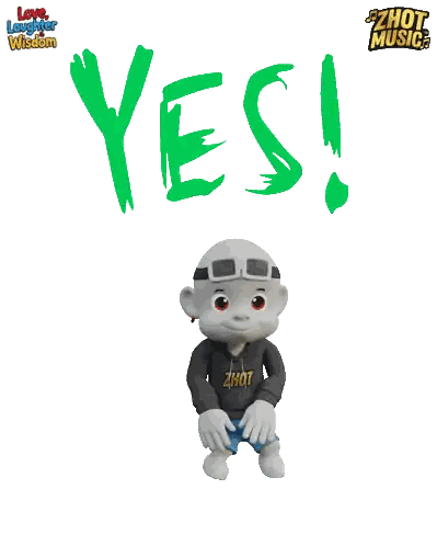 a cartoon character is standing in front of a yes sign