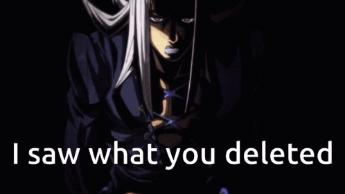 A Cartoon Character Is Standing In The Dark With The Words `` I Saw What You Deleted '' Written Below Him . GIF