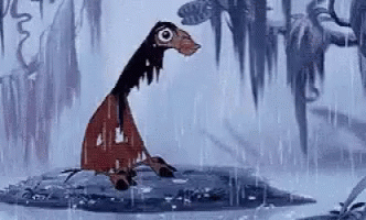 A Cartoon Character Is Standing In The Rain . GIF