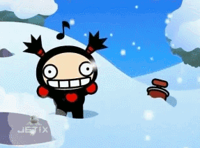A Cartoon Character Is Standing In The Snow Near A Jetix Sign GIF