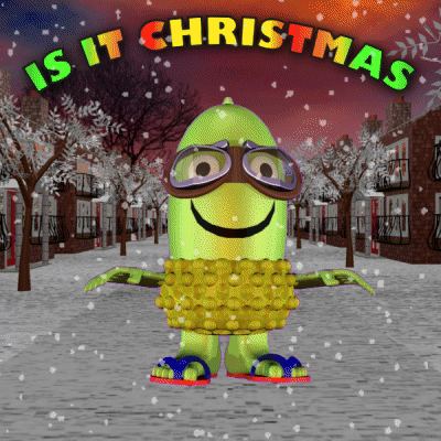 A Cartoon Character Is Standing In The Snow With The Words " Is It Christmas " Written Above Him GIF