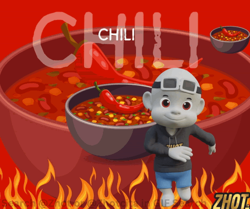 A Cartoon Character Is Standing Next To A Bowl Of Chili GIF