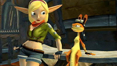 A Cartoon Character Is Standing Next To A Cartoon Character Sitting On A Table GIF