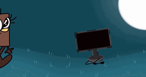 A Cartoon Character Is Standing Next To A Computer Monitor With A Drawing Of An Arrow On It GIF