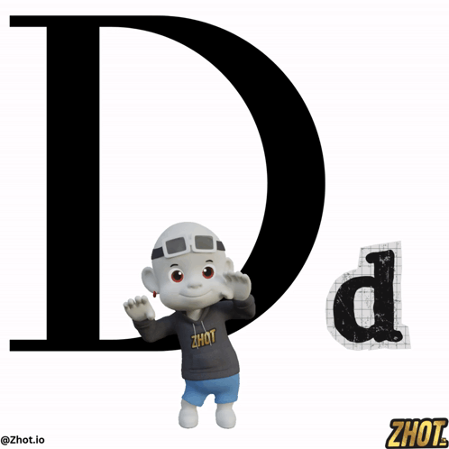 A Cartoon Character Is Standing Next To A Large Letter D GIF