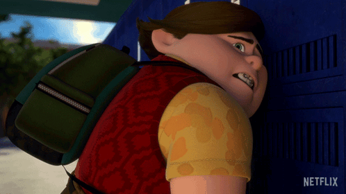 A Cartoon Character Is Standing Next To A Netflix Locker GIF