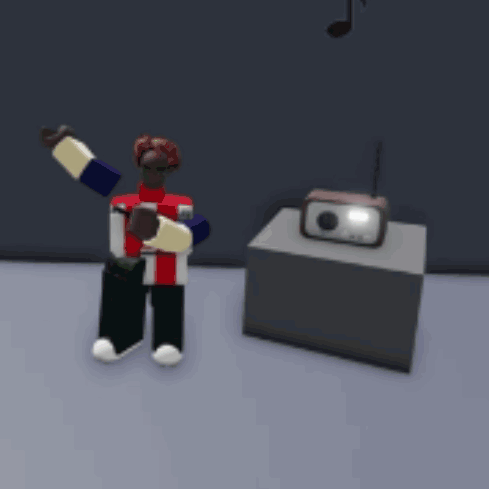 A Cartoon Character Is Standing Next To A Radio With A Music Note In The Background GIF