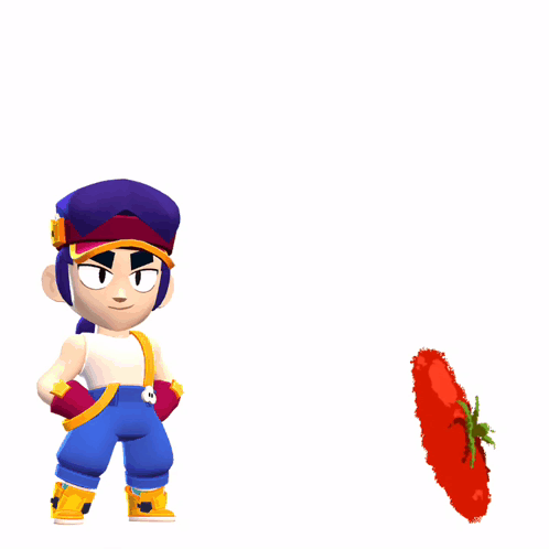 A Cartoon Character Is Standing Next To A Red Tomato GIF