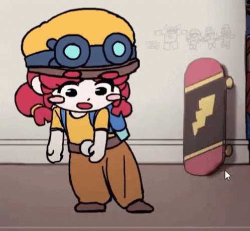A Cartoon Character Is Standing Next To A Skateboard GIF