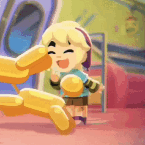 A Cartoon Character Is Standing Next To A Yellow Balloon GIF