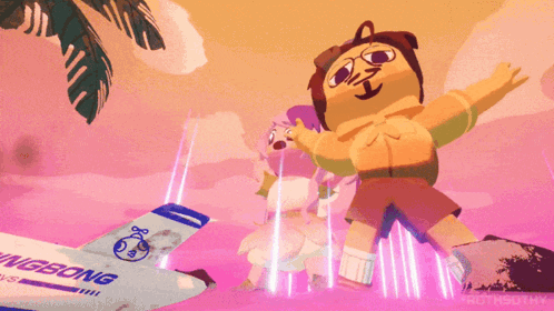 A Cartoon Character Is Standing Next To An Airplane That Says Wingbong GIF
