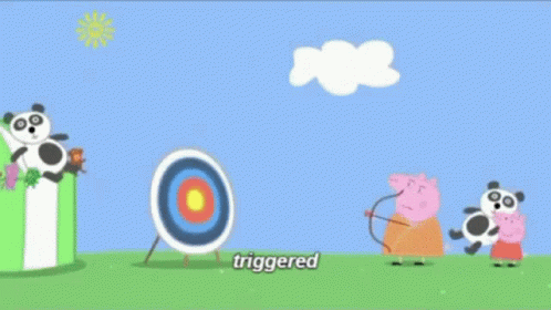 A Cartoon Character Is Standing Next To An Orange Sign That Says Triggered . GIF