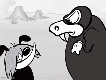 A Cartoon Character Is Standing Next To Another Cartoon Character In A Black And White Drawing . GIF