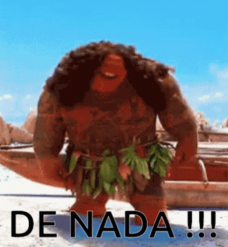 A Cartoon Character Is Standing On A Beach With The Word De Nada Written Below Him GIF