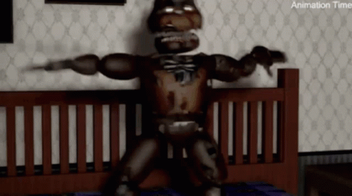 A Cartoon Character Is Standing On A Bed . GIF