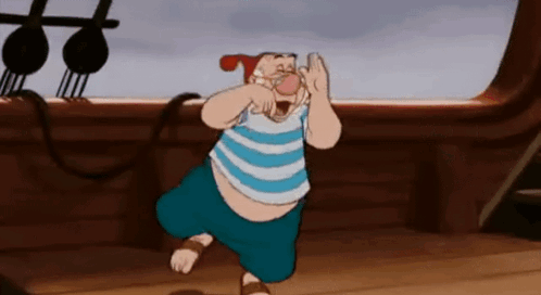 A Cartoon Character Is Standing On A Boat And Talking On A Cell Phone . GIF