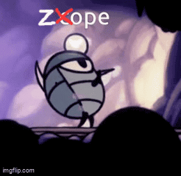 A Cartoon Character Is Standing On A Bridge And The Word Zxope Is Being Crossed Out . GIF