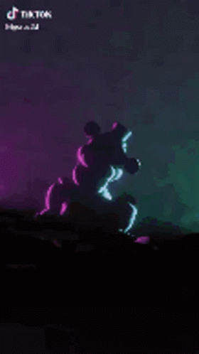 A Cartoon Character Is Standing On A Checkered Floor In A Dark Room Holding A Guitar . GIF