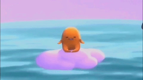A Cartoon Character Is Standing On A Cloud In The Ocean . GIF