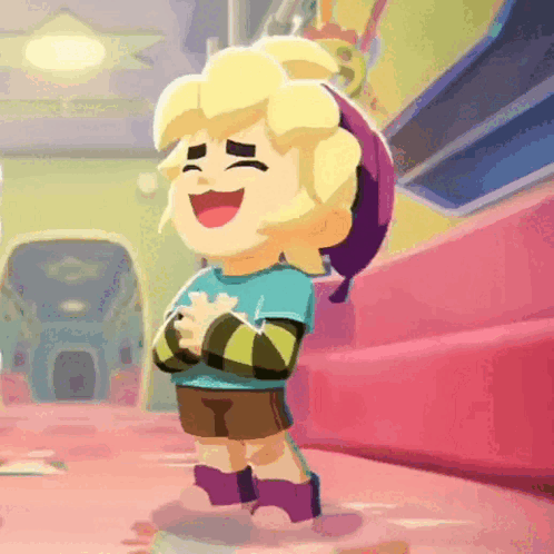 A Cartoon Character Is Standing On A Pink Couch With His Arms Crossed And Laughing GIF