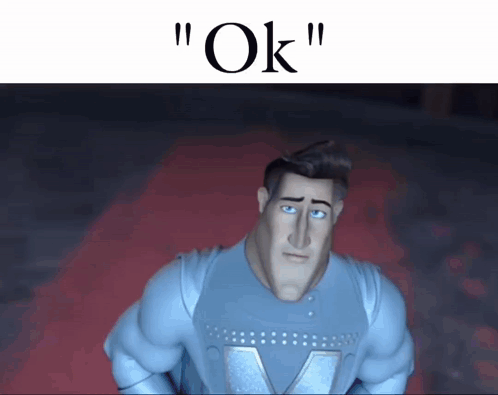 A Cartoon Character Is Standing On A Red Carpet With The Word " Ok " Above Him GIF